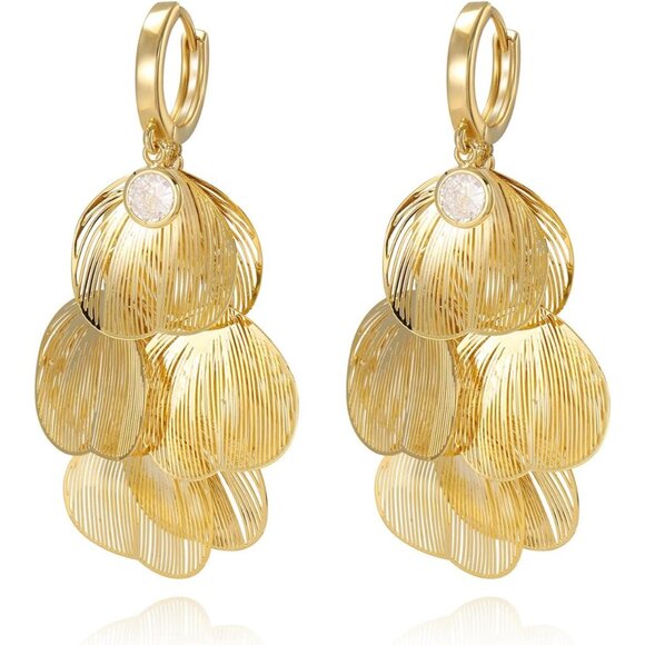 Women's Boho Flower Layered Floral Leaf Drop Dangle Earring Lightweight Jewelry - Picture 1 of 9